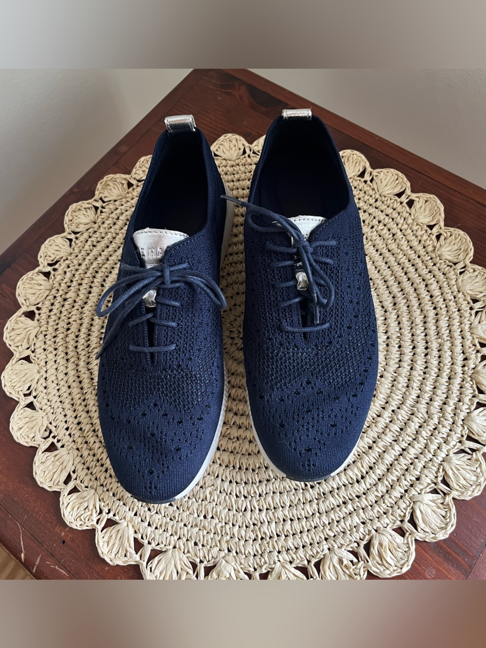Cole Haan Women's Knit Lace-Up Flats in Navy